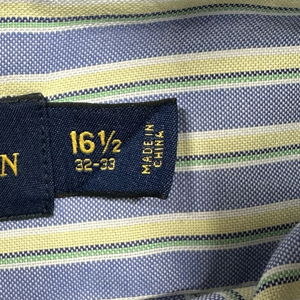 Ralph Lauren Dress Shirt Mens Size 16 1/2 32-33 Blue Yellow Striped Long Sleeve - Picture 4 of 9